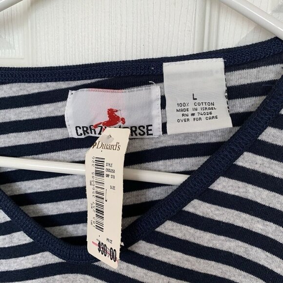 Crazy Horse Womens Large Blue Gray Stripe Henley Knit Vneck Top New Long Sleeve - Picture 5 of 8
